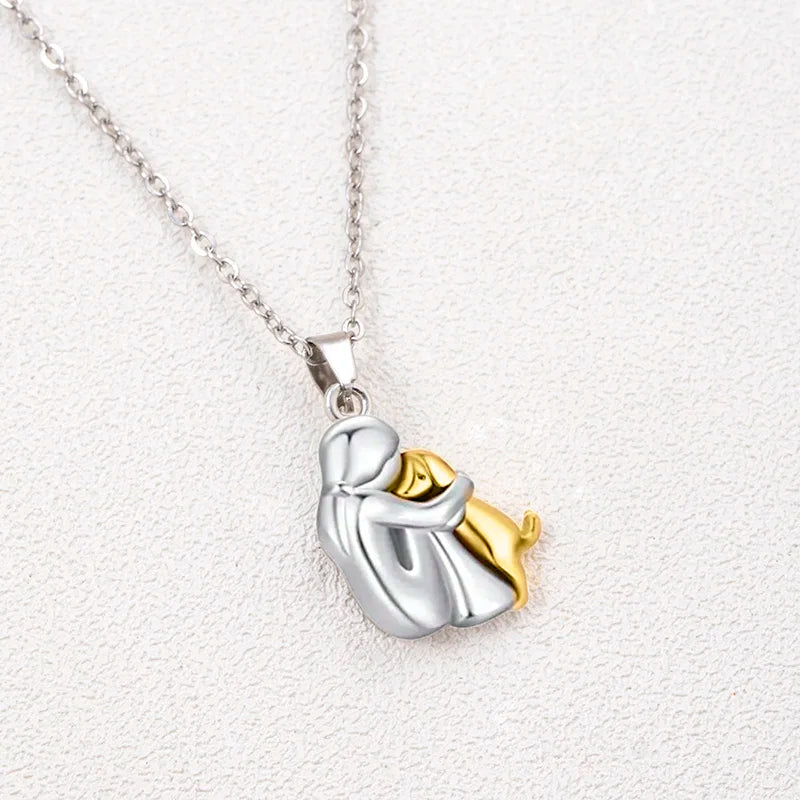 925 Sterling Silver Hug Necklace For Women And Men, 14K Yellow Gold Hugged Dog Necklace, Mom And Hug, Hug Angel Wings Pendant, Two Hands Hugs And Kisses Necklace, Hugging Necklaces For Women