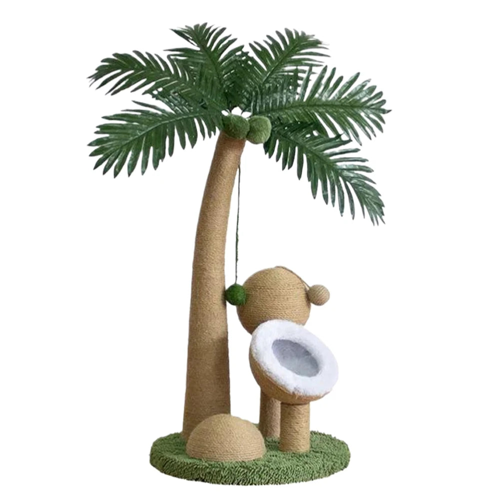 Coconut Tree Cat Scratching Post Interactive Cat Sisal Scratcher 28 Inch Natural Sisal Rope Cat Tree for Small Medium Cats