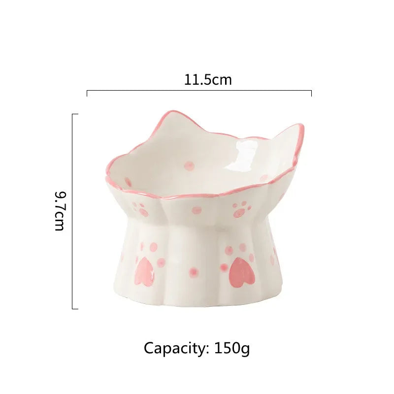 Cat Ceramic Food Bowl Elevated Pet Drinking Eating Feeders Small Puppy Dogs Snack Water Bowls Set Cats Feeding