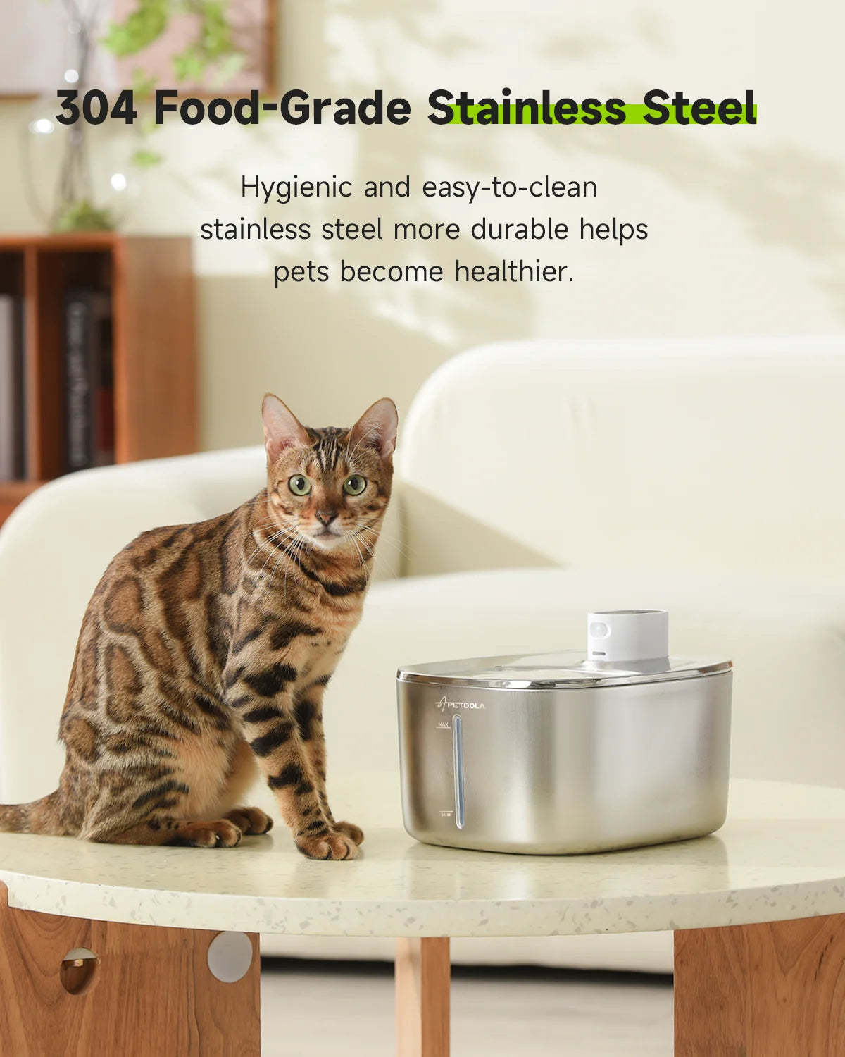 Wireless Cat Water Fountain, 135 fl oz/4L Battery Operated Cat Fountain Stainless Steel with Water Level Window, 3 Work Modes, Cordless Pet Water Fountain for Cats, Dogs, Pets,