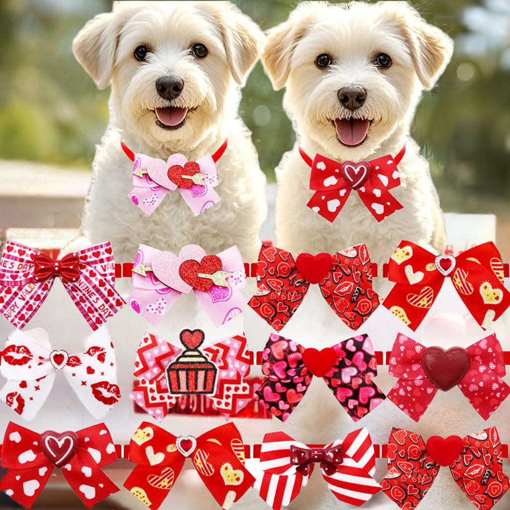 10PCS New Dog Bowties Pink Style Dog Accessories For Valentine's Day Adjustable Pet Dog Bow Ties Collars Pet Supplies For Dogs